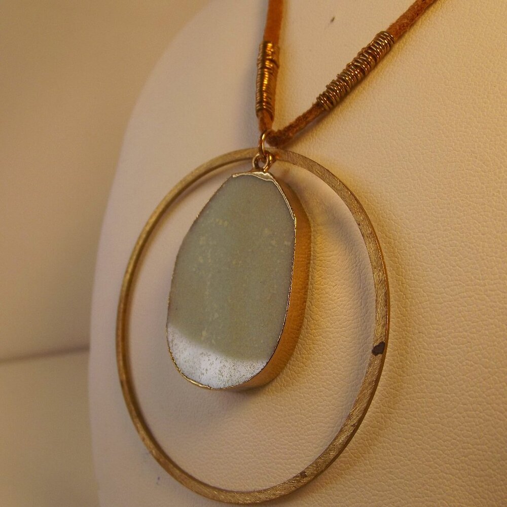 Serefina Necklace Genuine Stone Pendant wrapped in Gold on Suede-like Cord